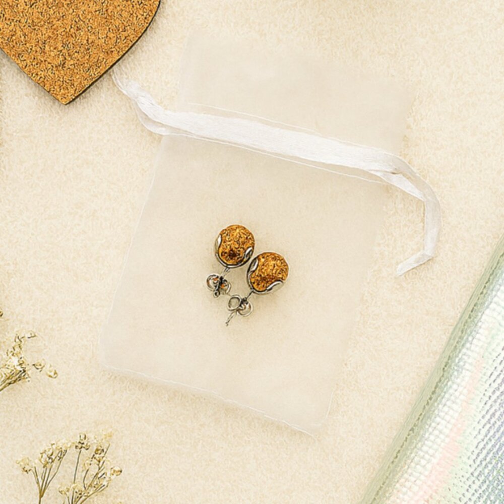 A443-D โข Amber Stone Stud Earrings โ Vintage-Style Sterling Setting